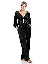 Alt View 1 Thumbnail - Black Tie-Front Velvet Puff Sleeve Top - Poppy