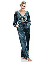 Alt View 1 Thumbnail - Dutch Blue Tie-Front Velvet Puff Sleeve Top - Poppy