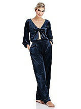 Alt View 1 Thumbnail - Midnight Navy Tie-Front Velvet Puff Sleeve Top - Poppy