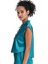 Side View Thumbnail - Oasis Satin Stand Collar Tie-Front Pullover Top - Remi