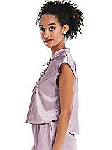 Side View Thumbnail - Suede Rose Satin Stand Collar Tie-Front Pullover Top - Remi