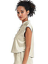 Side View Thumbnail - Champagne Satin Stand Collar Tie-Front Pullover Top - Remi
