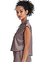 Side View Thumbnail - French Truffle Satin Stand Collar Tie-Front Pullover Top - Remi