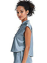 Side View Thumbnail - Slate Satin Stand Collar Tie-Front Pullover Top - Remi