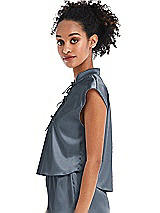 Side View Thumbnail - Silverstone Satin Stand Collar Tie-Front Pullover Top - Remi