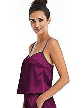 Side View Thumbnail - Merlot Split Back Satin Cami Top with Slim Straps