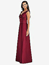 Side View Thumbnail - Burgundy & Burgundy Off-the-Shoulder Draped Wrap Satin Maxi Dress