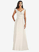 Front View Thumbnail - Ivory & Ivory Off-the-Shoulder Draped Wrap Satin Maxi Dress