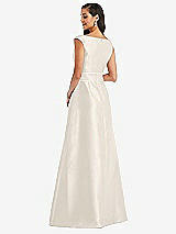 Rear View Thumbnail - Ivory & Ivory Off-the-Shoulder Draped Wrap Satin Maxi Dress