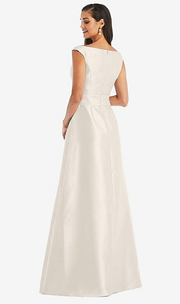Back View - Ivory & Ivory Off-the-Shoulder Draped Wrap Satin Maxi Dress