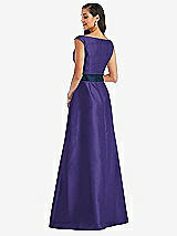 Rear View Thumbnail - Grape & Midnight Navy Off-the-Shoulder Draped Wrap Satin Maxi Dress
