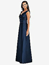 Side View Thumbnail - Midnight Navy & Midnight Navy Off-the-Shoulder Draped Wrap Satin Maxi Dress