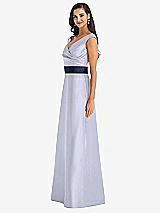 Side View Thumbnail - Silver Dove & Midnight Navy Off-the-Shoulder Draped Wrap Satin Maxi Dress