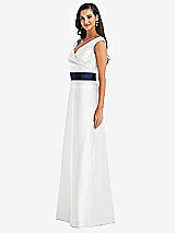 Side View Thumbnail - White & Midnight Navy Off-the-Shoulder Draped Wrap Satin Maxi Dress