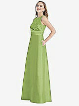 Side View Thumbnail - Mojito & Mojito High-Neck Asymmetrical Shirred Satin Maxi Dress with Pockets