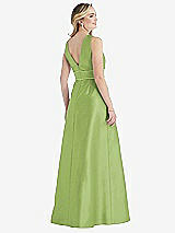 Rear View Thumbnail - Mojito & Mojito High-Neck Asymmetrical Shirred Satin Maxi Dress with Pockets