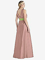 Rear View Thumbnail - Neu Nude & Mojito High-Neck Asymmetrical Shirred Satin Maxi Dress with Pockets
