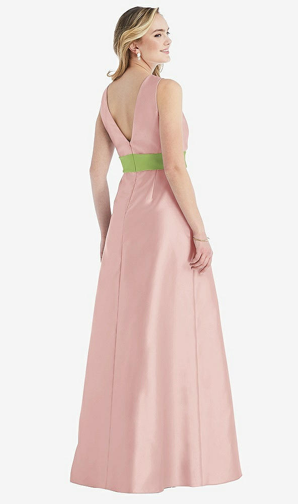 Back View - Rose & Mojito High-Neck Asymmetrical Shirred Satin Maxi Dress with Pockets
