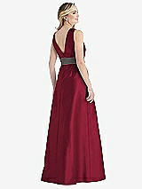 Rear View Thumbnail - Burgundy & Caviar Gray High-Neck Asymmetrical Shirred Satin Maxi Dress with Pockets