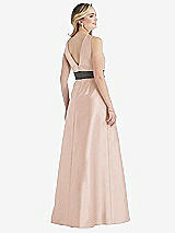 Rear View Thumbnail - Cameo & Caviar Gray High-Neck Asymmetrical Shirred Satin Maxi Dress with Pockets