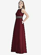 Side View Thumbnail - Cabernet & Caviar Gray High-Neck Asymmetrical Shirred Satin Maxi Dress with Pockets