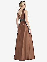 Rear View Thumbnail - Cognac & Caviar Gray High-Neck Asymmetrical Shirred Satin Maxi Dress with Pockets