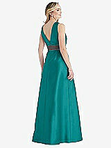 Rear View Thumbnail - Jade & Caviar Gray High-Neck Asymmetrical Shirred Satin Maxi Dress with Pockets