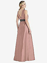 Rear View Thumbnail - Neu Nude & Caviar Gray High-Neck Asymmetrical Shirred Satin Maxi Dress with Pockets