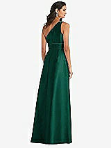 Alt View 3 Thumbnail - Hunter Green & Hunter Green Draped One-Shoulder Satin Maxi Dress with Pockets