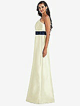 Alt View 2 Thumbnail - Butter Yellow & Midnight Navy Draped One-Shoulder Satin Maxi Dress with Pockets