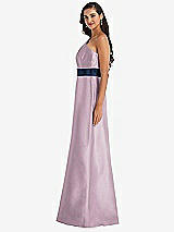 Alt View 2 Thumbnail - Suede Rose & Midnight Navy Draped One-Shoulder Satin Maxi Dress with Pockets