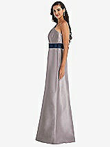 Alt View 2 Thumbnail - Cashmere Gray & Midnight Navy Draped One-Shoulder Satin Maxi Dress with Pockets