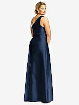 Rear View Thumbnail - Midnight Navy & Midnight Navy Draped One-Shoulder Satin Maxi Dress with Pockets