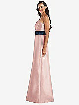 Alt View 2 Thumbnail - Rose & Midnight Navy Draped One-Shoulder Satin Maxi Dress with Pockets