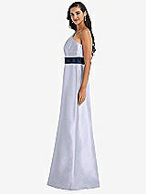 Alt View 2 Thumbnail - Silver Dove & Midnight Navy Draped One-Shoulder Satin Maxi Dress with Pockets