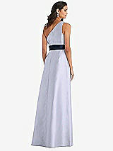 Alt View 3 Thumbnail - Silver Dove & Midnight Navy Draped One-Shoulder Satin Maxi Dress with Pockets