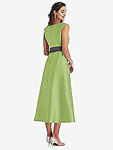 Rear View Thumbnail - Mojito & Caviar Gray Off-the-Shoulder Draped Wrap Satin Midi Dress with Pockets
