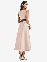 Rear View Thumbnail - Cameo & Caviar Gray Off-the-Shoulder Draped Wrap Satin Midi Dress with Pockets