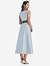 Rear View Thumbnail - Mist & Caviar Gray Off-the-Shoulder Draped Wrap Satin Midi Dress with Pockets