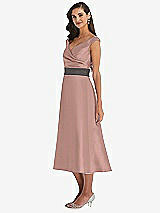 Side View Thumbnail - Neu Nude & Caviar Gray Off-the-Shoulder Draped Wrap Satin Midi Dress with Pockets