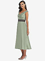 Side View Thumbnail - Sage & Caviar Gray Off-the-Shoulder Draped Wrap Satin Midi Dress with Pockets
