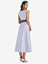 Rear View Thumbnail - Silver Dove & Caviar Gray Off-the-Shoulder Draped Wrap Satin Midi Dress with Pockets