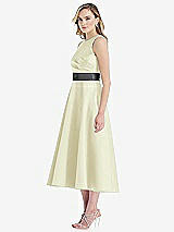 Side View Thumbnail - Butter Yellow & Pewter High-Neck Asymmetrical Shirred Satin Midi Dress with Pockets