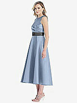 Side View Thumbnail - Cloudy & Pewter High-Neck Asymmetrical Shirred Satin Midi Dress with Pockets