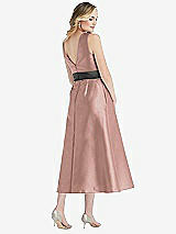 Rear View Thumbnail - Neu Nude & Pewter High-Neck Asymmetrical Shirred Satin Midi Dress with Pockets