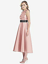 Side View Thumbnail - Rose & Pewter High-Neck Asymmetrical Shirred Satin Midi Dress with Pockets