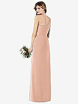 Rear View Thumbnail - Pale Peach One-Shoulder Crepe Trumpet Gown with Front Slit