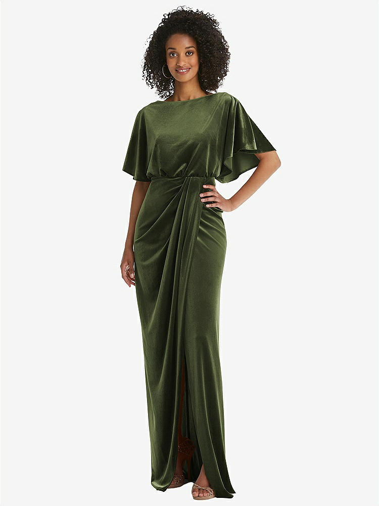 Spaghetti Strap Velvet Maxi Bridesmaid Dress With Draped