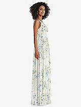 Side View Thumbnail - Bleu Garden One-Shoulder Chiffon Maxi Dress with Shirred Front Slit
