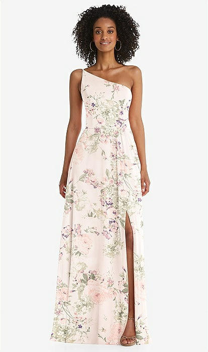 One Shoulder White Chiffon A-line Bridesmaid Dresses